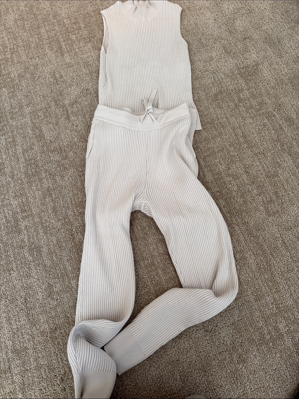 Calvin Klein Ribbed Knit Lounge Bottoms in Light Beige from Yoga Studio- small